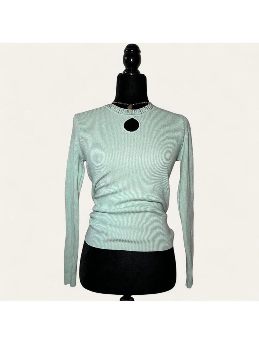 Code Mint Blue Rhinestone Neckline Top Y2K Glam Size 12